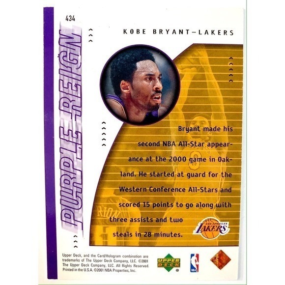 Kobe Bryant '01 "Purple Reign" #434-MINT - Picture 2 of 2